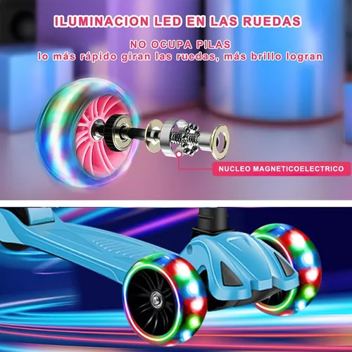 Patinete Niño Niñas 3 Ruedas Led Luces 3 a 12 Años Flores Geometricas –