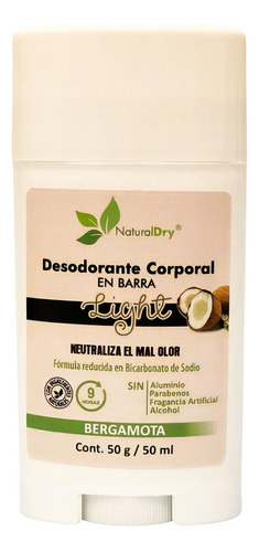 Desodorante Light Naturaldry En Barra 50g Vegano Fragancia Bergamota