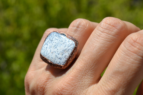 Imagen 8 de 10 de Anillo De Agata Y Cobre, Piedra Natural, Joyeria De Autor