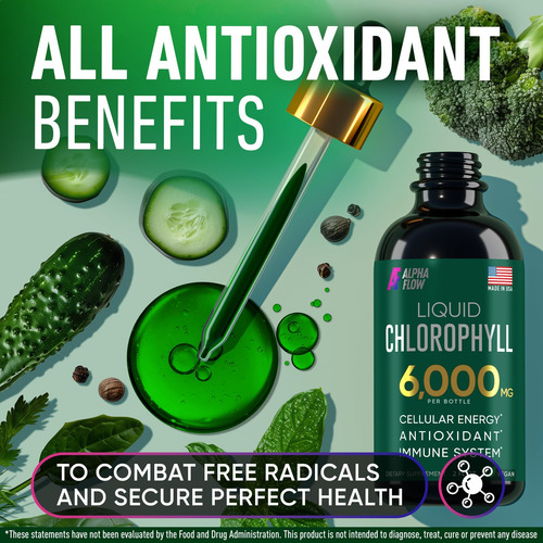 Suplemento Antioxidante Líquido De Clorofila Alpha Flow De 6