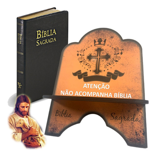 Porta Bíblia Grande De Madeira Mdf Resistente Minimalista Cor Preto/Laranja