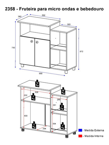 Imagen 4 de 4 de Alacena Multiusos Para Microondas Y Bebedero Blanco