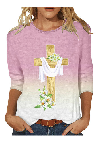 Camiseta J Para Mujer, Cuello Redondo, Estampado De Pascua,
