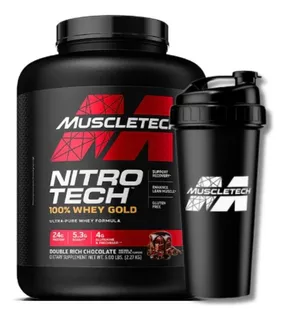 Nitro Tech Whey Gold 5lb + Smartshaker Revi Black Muscletech Sabor Double Rich Chocolate