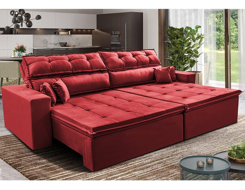 Sofá Retrátil E Reclinável 2,02m Luxos. Cama Inbox Velusoft Cor Vermelho