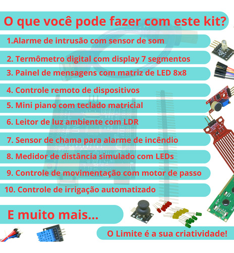 Kit Uno R3 Maker 100pcs + Protoboard Rele Compativel Arduino