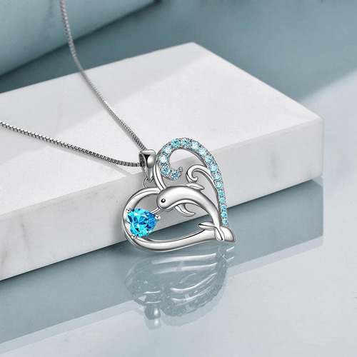 Cadenas Con Dije Dedelfin, Mxinn-001, 1pza, Delfín/corazón, Color Plata/azul