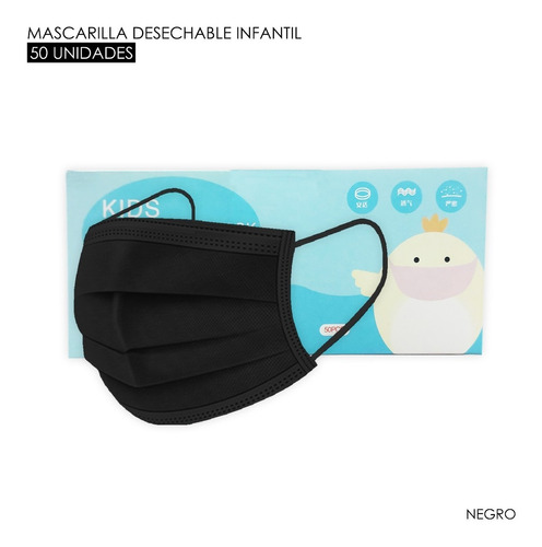 Mascarilla Desechable Infantil - 50 Unidades - Negro