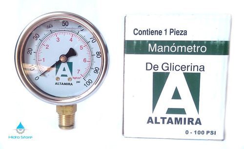 Manometro Con Glicerina Para Hidroneumatico 100psi 7kg 1/4