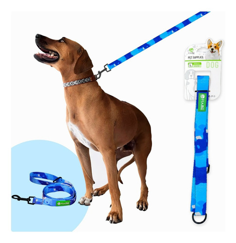 Correa Para Perro Mascotas Resistente Paseo 1.15 Metros Color Azul Camuflaje