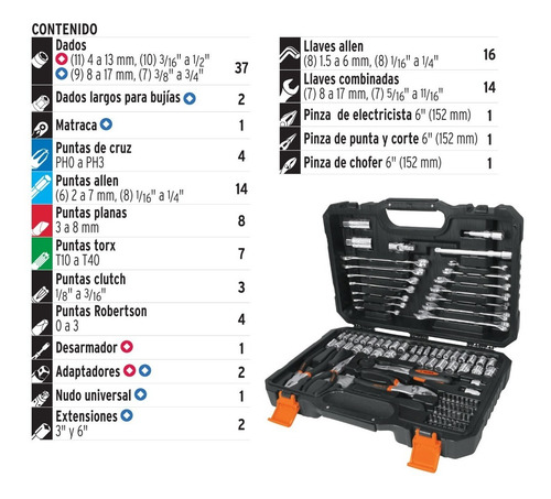 Imagen 2 de 5 de Set Juego Kit Herramientas Tubos Completo Combinadas 119 Pcs