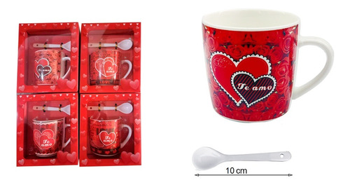 Taza Mug Porcelana Con Cuchara Amor Corazon Diseños Surtidos