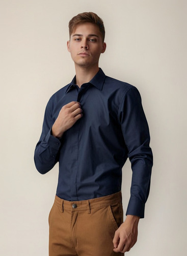 Camisa Clásica De Vestir De Hombre Bpremium Ccuello Italiano
