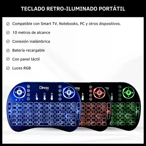 Mini Teclado Inalambrico Led Retroiluminado Smart Tv Android