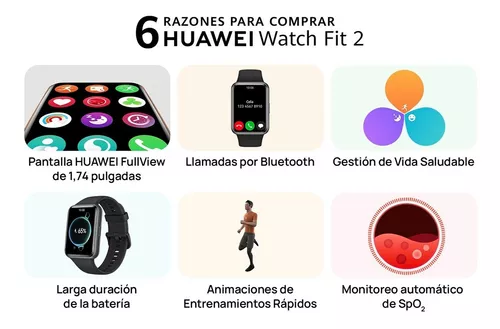 HUAWEI Reloj inteligente Watch FIT 2, pantalla de 1.74 pulgadas, llamadas  Bluetooth, batería de hasta 10 días, animaciones de entrenamiento rápido