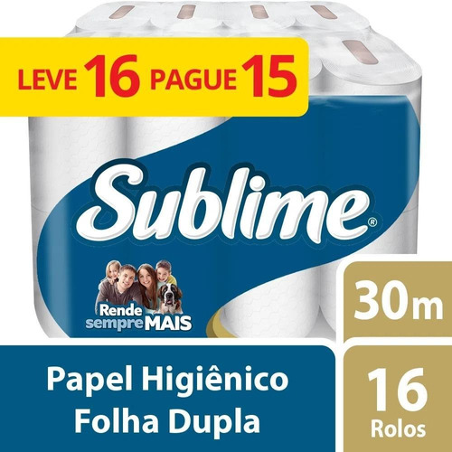 Papel Higienico Folha Dupla Sublime L16p15 Rolos 30m Softys