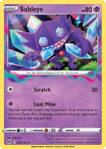 Sableye 70/196 Holo Carta Pokemon Lost Origin Sword & Shield