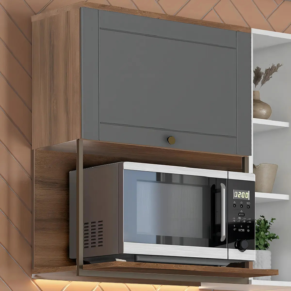 Armário Aéreo Cozinha Bella 2605 C/ 1 Porta 60cm Nogal/cinza