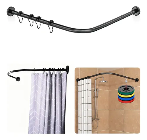 Tubo Para Cortina De Baño En Escuadra Ajustable 80cmx100cm Color Negro