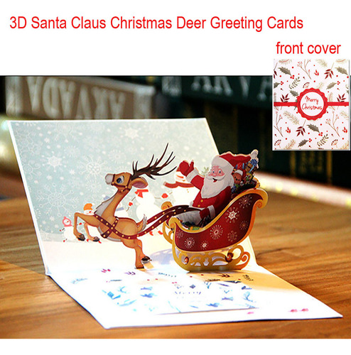 Tarjeta Up Santa Claus Christmas Deer Holiday Merry Christma