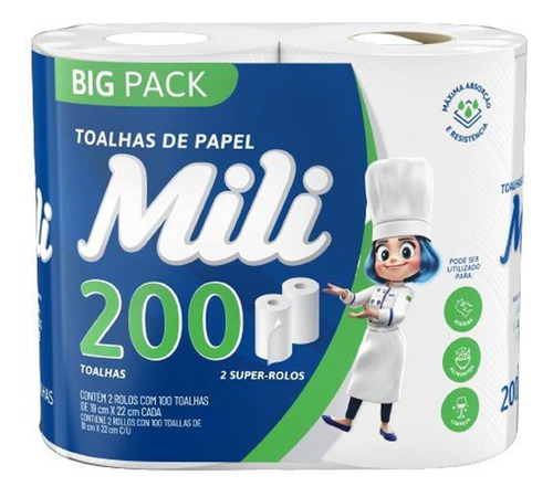 Papel Toalla Cocina Premium Mili 2 Rollos 100 Hojas Pack X3