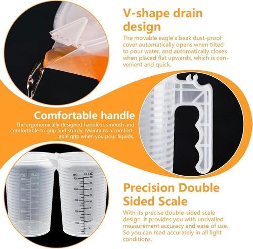 3 Tazas Medidoras Graduadas De 100 Ml, 250 Ml Y 500 Ml