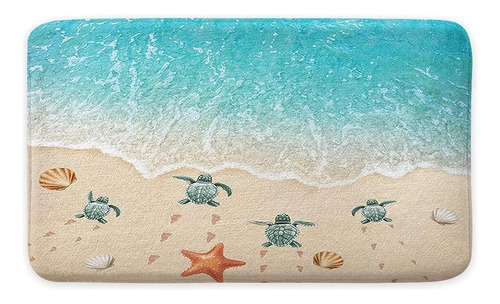 Kxo Beach Bath Mat, Sea Turtle Starfish Ocean Scene Bath Mat