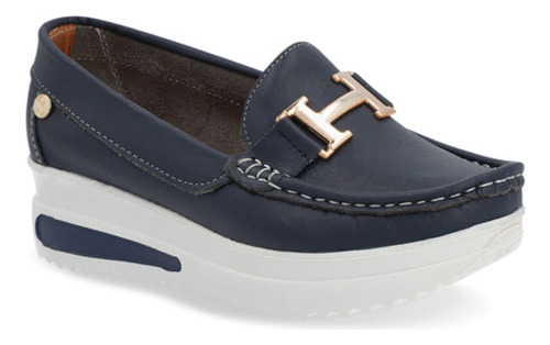 Loafer Casual Pr36337 Comoda Cosido Logo Plataforma Azul