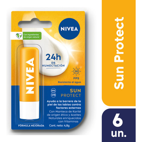 Nivea Protector Solar Labial Sun Protect Fps30 4,8gr Pack X6
