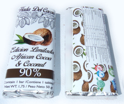 Imagen 4 de 4 de Tableta De Chocolate 90% Cacao Africano Con Coco . Edicion L