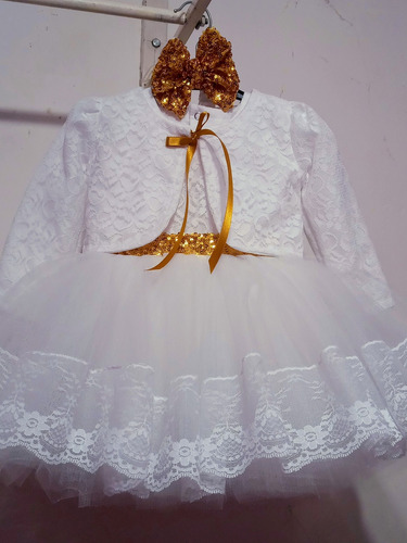 Vestido De Bautismo Para Beba Nena Fiesta Blanco Tul Encaje