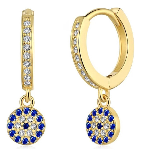 Aretes De Plata 925 Oro 18k Azul Zirconias Ojo Turco Mujer