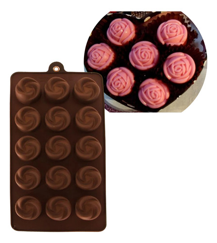 Molde Silicona Chocolate Bombones Jabones Con Formas Pack X3 Marrón Rosas