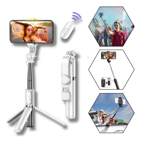 Tripé Celular Bastão Selfie Bluetooth Com Controle Magic Led Cor Branco