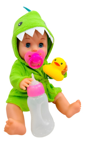 Muñeca Bebe Bata Dinosaurio Salvavidas Flotador Y Accesorios