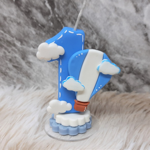 Imagem 1 de 3 de Vela Em Biscuit Balão De Ar,personalizada Vela Topo De Bolo