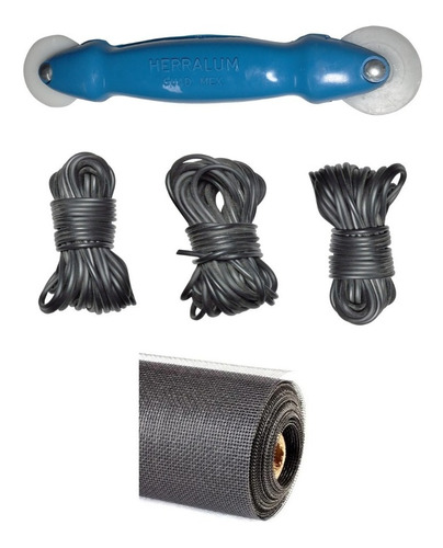 Kit Vinil, Garrucha Y Tela Mosquitero 5mx1.2m Gris/negro 