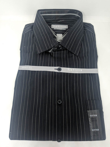 * Camisa Hombre Talla 15 1/2, 34/35 Vh Fitted Negra Rayitas