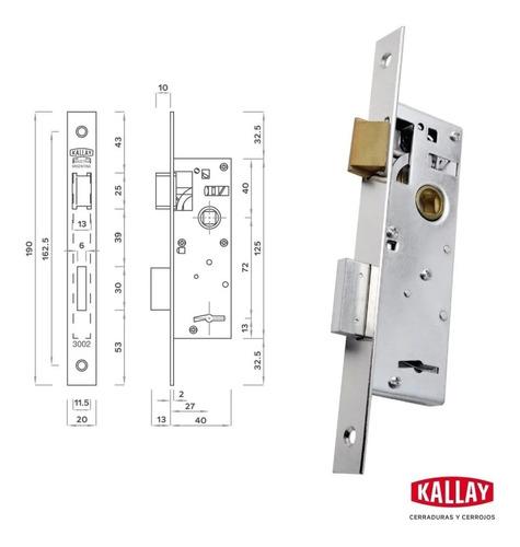 Cerradura Puerta Angosta Kallay 3002 Herrero Reforzada  Casa