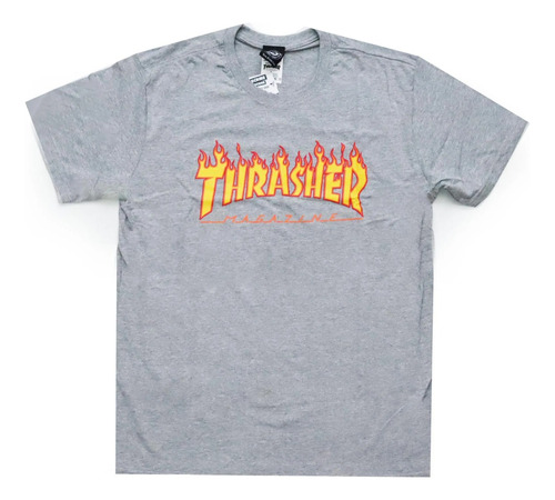 Camiseta Thrasher  Flame Logo Cinza Mescla Original C/ Nf