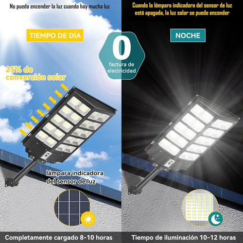 Foco Solar Led Estilo Luminaria De Poste 3000w Negro 7500k