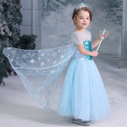 Vestido Elsa Frozen Princesa Disfraces+4pc Accesorios | Cuotas sin interés