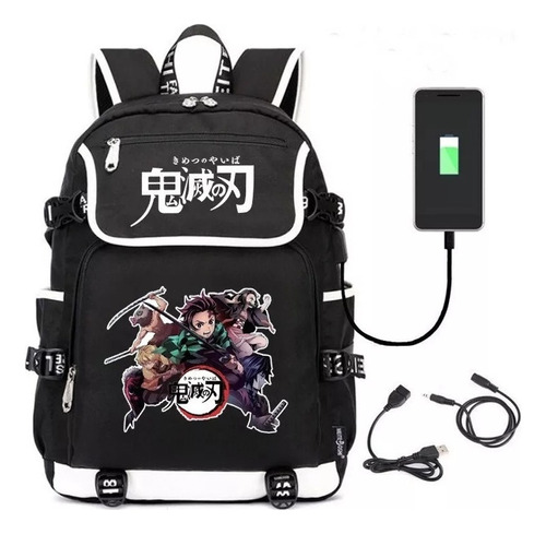 Primaria Mochila Escolar Anime Demon Slayer Con Puerto Usb