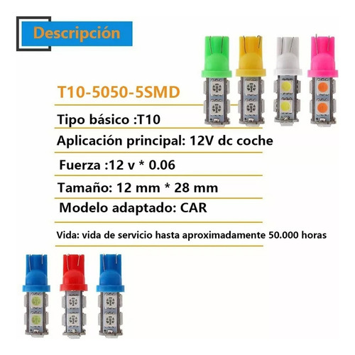 20 Foco Pellizco 5 Leds 5050 T10-158 Color A Eligir