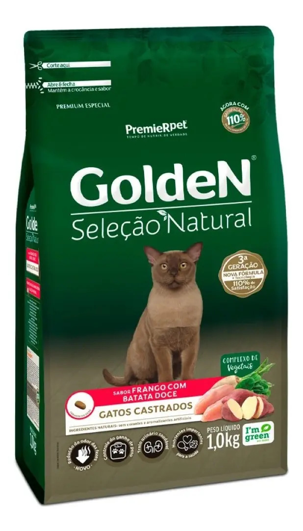 Ração Seca Golden Seleção Natural Gatos Castrados Batata Doce 1kg