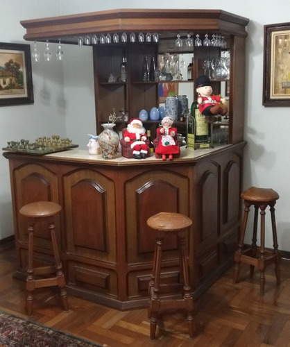 Barzinho De Cerejeira Com 3 Banquetas Década De 1950