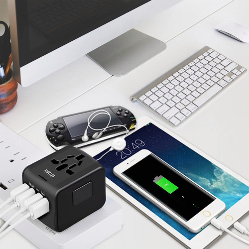 Enchufe Adaptador De Viaje Universal Todo En Uno Negro