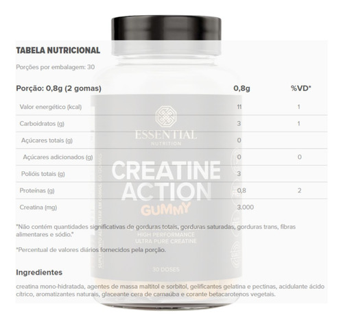 Creatine Action Gummy 60 Gomas Jabuticaba Essential Nutritio