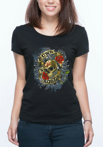 Guns N Roses Cráneo Para Dama Playera Asiluetada, Algodón