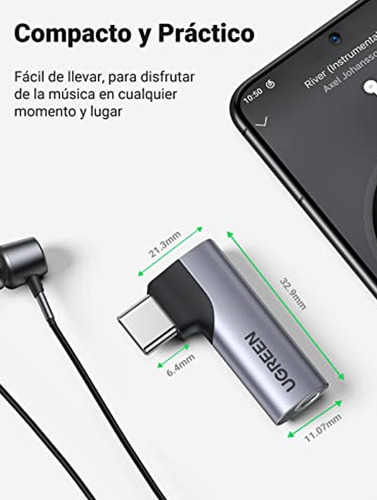 Adaptador Ugreen Tipo C Fone Ouvido P/ Xiaomi Huawei Oneplus Cinza